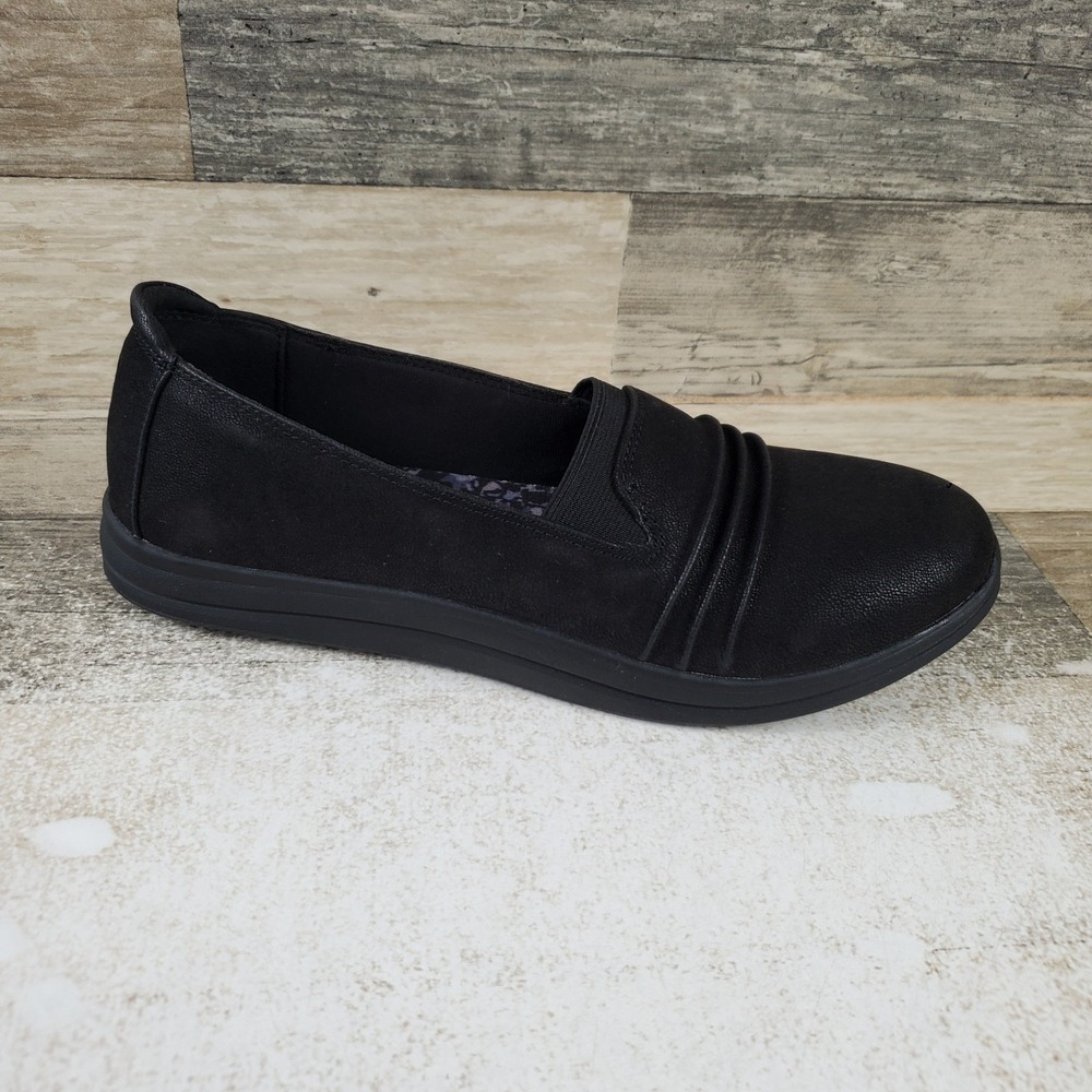 Clarks Breeze Sol Womens Flat Shoes Sz 7 M Black Ruched Vamp Slip On Round Toe